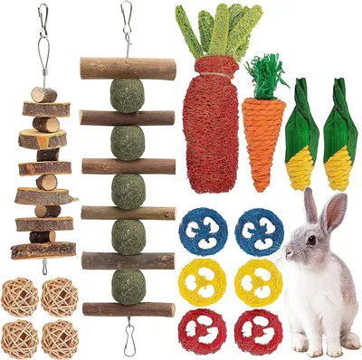 Produktbild von 16 Stück Kaninchen Spielzeug Zubehoer Kleintier Spielzeug zum und um Langeweile zu Vertreiben Knabbern Nager Zubehör für den Käfig Kleiner Haustiere Hamster