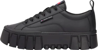 Immagine prodotto di Tommy Jeans, scarpe da ginnastica basse in pelle, modello flatform, colore nero, taglia 41