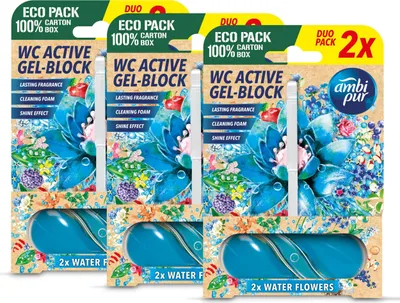 Produktbild von Ambi Pur WC Active Gel-Block 2x45g Water Flowers - WC Duft (3er Pack)