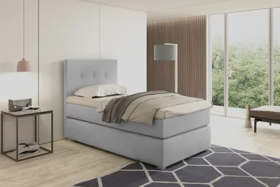 Produktbild von Posteľ Bari 2 box spring 80x200, box spring posteľ s lamelovým roštom, bonellový matrac a topper, manželská posteľ, farba svetlosivá, Monolith 84