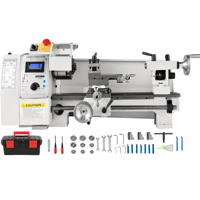 Produktbild von VEVOR Drehmaschine 210x350mm, Drehmaschine Metall Klein 650W, Mini Drehbank mit Gewindebereich von 10-44 TPI, Drehbank Metall Klein mit 4-Wege-Revolverpfosten
