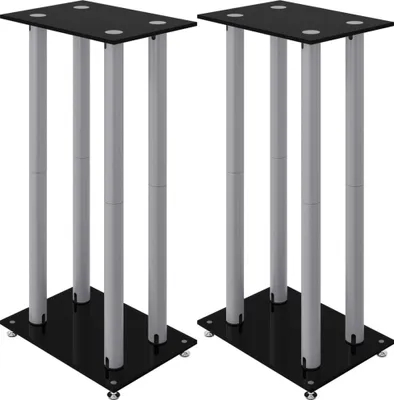 Image de vidaXL Pied de haut-parleur 2 pcs. noir & argenté verre trempé 4 colonnes