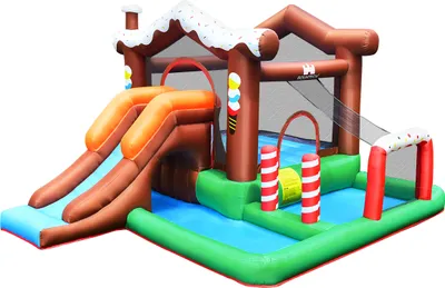 Produktbild von COSTWAY Nafukovací skákací hrad s vodním bazénem Skluzavka Lezecká stěna Basketbalový koš pro děti 380x330x220cm