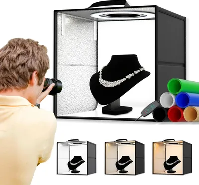 Zdjęcie produktu dla Namiot fotograficzny typu lightbox – studio fotograficzne – dwukolorowy z regulacją jasności – 126 diod LED – profesjonalny – do zdjęć produktowych – kolor B