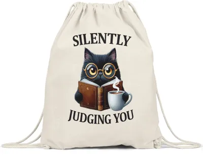 Produktbild von Silently Judging You Turnbeutel Lustige Katze Nerd Humor Buch Leser Geschenkidee