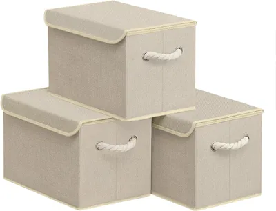 Zdjęcie produktu dla Pojemniki do przechowywania z pokrywą - zestaw 3 sztuk - pojemniki materiałowe, wymiary 38 x 25 x 25 cm - składane - pojemność 23 l