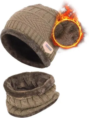 Produktbild von 2-in-1 Strickmütze und Schal für Jungen und Mädchen – Winteraccessoires