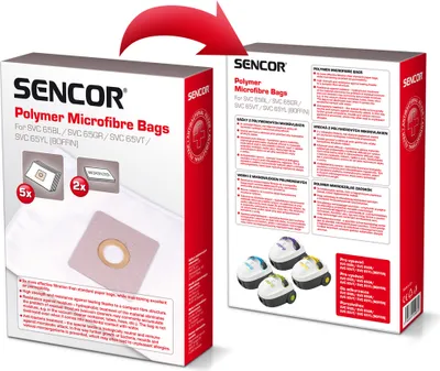 Zdjęcie produktu dla Sencor 40029286, Worki do 65 (5szt) Jednorazowe worki z mikrofibry do odkurzaczy 65BL, 65GR, 65VT, SVC 65YL (BOFIN), Zawartość opakowania: 5 worków + 2 mikrofiltry, Biały