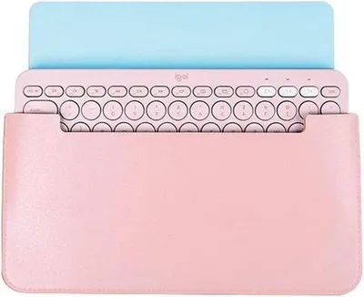 Zdjęcie produktu dla Etui na klawiaturę Bluetooth (skóra PU, materiał, różowe, przenośne, chroni przed kurzem)