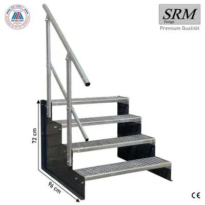Obrázek produktu pro 4stupňové volně stojící schodiště model 2 volně stojící antracitové ocelové schodiště výška stupně 18 cm šířka 80 cm výška 72 cm se zábradlím na jedné straně