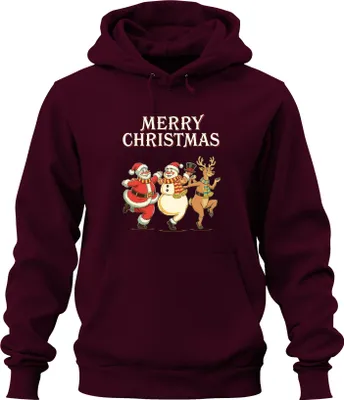 Produktbild von MERRY CHRISTMAS Weihnachtsmann Schneemann Rentier tanzend Vintage Uni Hoodie Kapuzenpullover, Burgundy, S