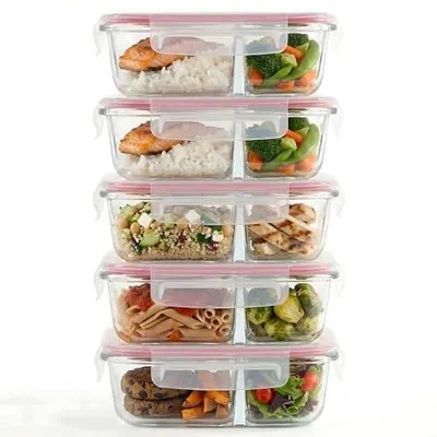 Zdjęcie produktu dla Pojemniki szklane do żywności zestaw 5 szt przegródka lunch box