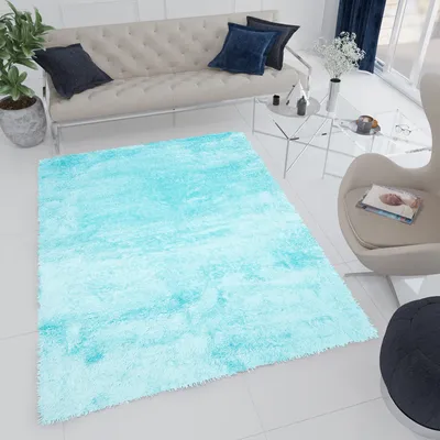 Produktbild von Teppich Wohnzimmer Schlafzimmer Einfarbig Modern Design Shaggy Hochflor Langflor Teppiche Blau Weich  200 x 290 cm