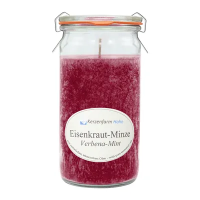 Produktbild von Duftkerze im XL-Weckglas®, 100% pflanzliches Stearin, Eisenkraut-Minze, KERZENFARM HAHN, mit reinen ätherischen Ölen, Brenndauer ca. 40h