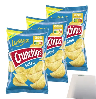 Produktbild von Lorenz Crunchips Salted 3er Pack (3x150g Packung) + usy Block