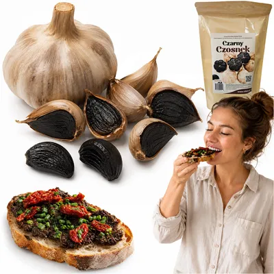 Zdjęcie produktu dla Czarny Czosnek 500 G Fermentowany Główki HarnaśNaturalny Polski Do Smarowania Przekąska