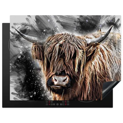 Produktbild von KitchenYeah© Herdabdeckplatte Schottischer Highlander - Tiere - Farbe , 77x59cm, Küche Deko, Glaskeramikkochfeld Herdabdeckung, Abdeckplatte fùr Kochfeld