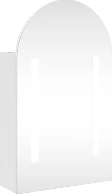 A white, arched cabinet with LED lighting.