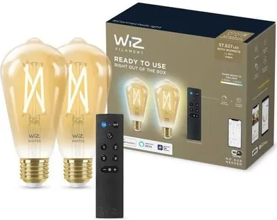 Immagine prodotto di WiZ Smart Home Starter Kit, 2 lampadine LED Edison E27, 50 W, dimmerabili, telecomando incluso