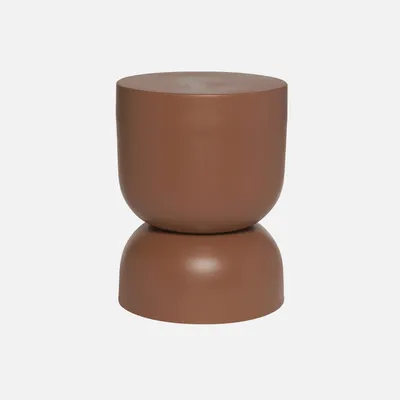 A studio shot of a brown side table.