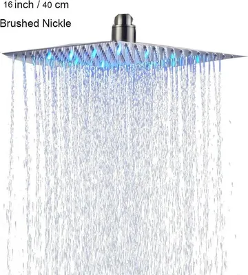 Produktbild von LED Regendusche - Quadratischer Duschkopf - 40 cm - Edelstahl - Farbwechsel-LED - Gebürstete Oberfläche - Feste Montage