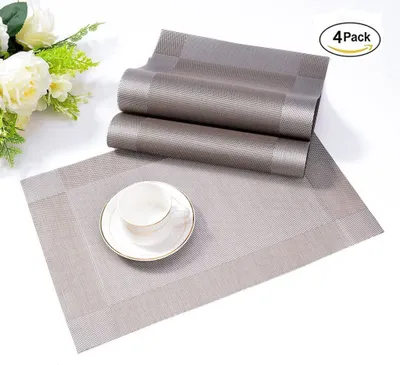 Obrázok produktu pre Prestieranie, sada 4 ks, protišmykové, umývateľné PVC, odolné voči opotrebeniu, tepelne odolné prestieranie pre domácnosť, reštauráciu, jedálenský stôl, strieborná šedá