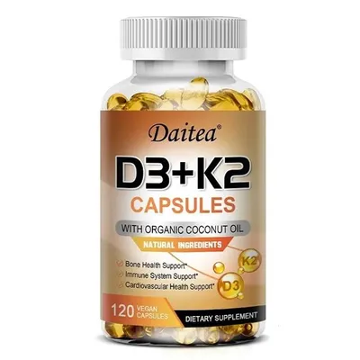 Image de Compléments de vitamines D3 et K2 – Santé cardiovasculaire, osseuse, dentaire et immunitaire – 120 capsules