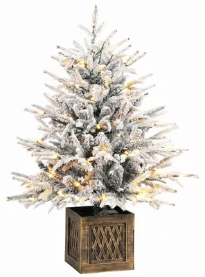 Produktbild von Tisch-Weihnachtsbaum 90 cm, vorbeleuchtet, beschneit, künstlich, 70 warmweiße LEDs, 488 Spitzen, Grün