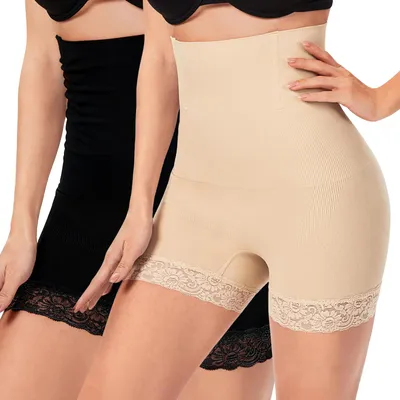 Produktbild von 2 Stück Bauchweg Unterhose Damen Miederhose Tummy Control Body Shaper Shapewear Butt Lift Bauchweg Slip Butt Lifter Leggings in Schwarz +Beige XXXL