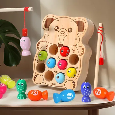 Productafbeelding van Motorisch speelgoed, houten speelgoed, geschikt vanaf 1 jaar, magnetisch hengelspeelgoed, baby motorisch speelgoed, Montessori sorteerspeelgoed, houten puzzel, educatief speelgoed voor kinderen