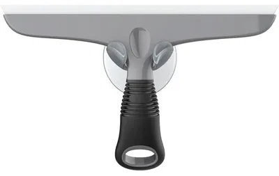 Image de Grattouille pour douche en silicone avec support à ventouse, raclette pour vitres, miroirs, portes de douche, salles de bain, nettoyage du verre, gris et noir