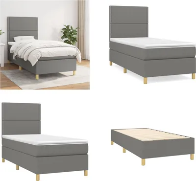 Produktbild von vidaXL Boxspringbett mit Matratze Dunkelgrau 90x190 cm Stoff - Boxspringbett - Boxspringbetten - Bett - Schlafzimmermöbel