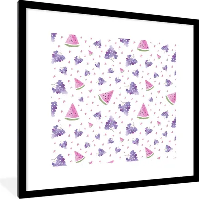 Produktbild von MuchoWow® Gerahmtes Poster Weintrauben - Wassermelone - Design - Pastell 40x40 cm - Poster mit Schwarzem Bilderrahmen Wandposter Rahmen Foto Bilder - Poster - Plakat im Rahmen