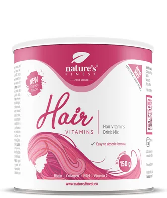 A product shot of a can of hair vitamins.