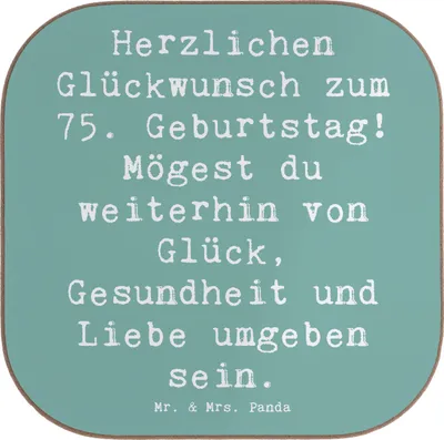 Produktbild von Mr. & Mrs. Panda Untersetzer für Gläser Spruch 75. Geburtstag - Meeresbrise - Geschenk, Holzuntersetzer, Meilenstein, Glas, Geburtstagsgeschenk, Coaster, Gesundheit