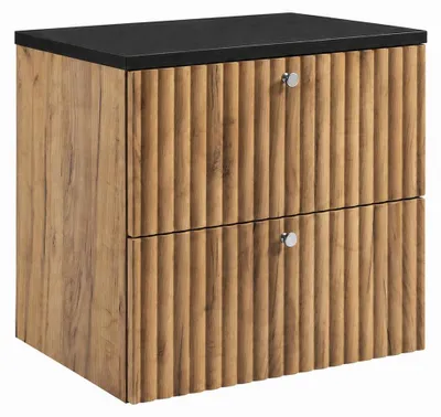 Immagine prodotto di Mobile sospeso per bagno con piano 60, finitura "Eiche Craft Gold" + piano nero, maniglie disponibili in tre colori, dimensioni 60 x 44,4 x 58,6 cm, Immagine generata dall'IA