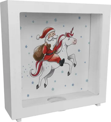 Produktbild von Weihnachtsmann auf Einhorn Rahmen Spardose aus Holz