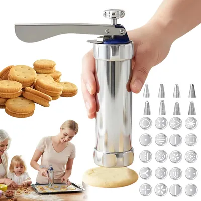 Produktbild von Spritzgebäckpresse Set, 20 Formscheiben, 8 Spritztüllen, Edelstahl, für Kekse und Gebäck
