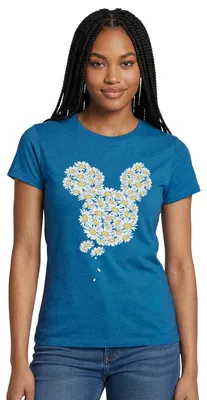 Produktbild von Mickey & Minnie Mickey Mouse Gänseblümchen Frauen T-Shirt, L, Antikblaues Saphir meliert