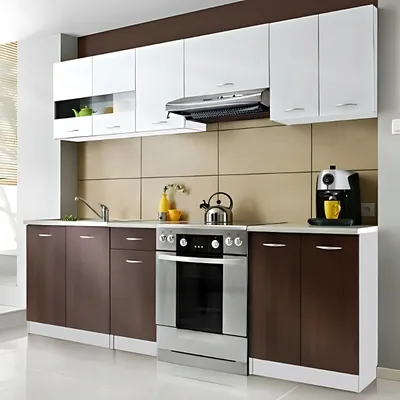 Produktbild von Roe Furniture | Küchenzeile - 240x200 cm - Wengé und Weiß - Einbauküche, Küchenblock, Singleküche, Singleküchenblock, Küchen