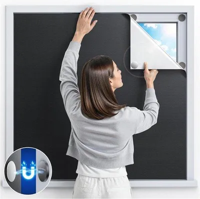 Obrázok produktu pre Unyqoos® Sada 2 magnetických zatemňovacích závesov, 265 × 145 cm, čierna – polyester, silné magnety, bez vŕtania, možné skrátiť, vhodné do spální, karavanov, pod strešné okná