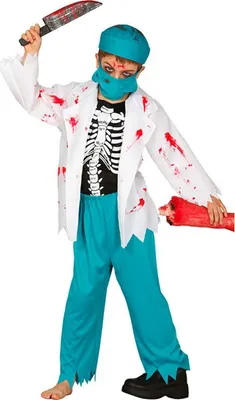 Produktbild von Zombie Arzt Halloween Kinderkostüm Doktor Horror Grusel Outfit Chirurg Spuk Spukhaus Arztkittel, Größe: 110/116 Farbe: Blau