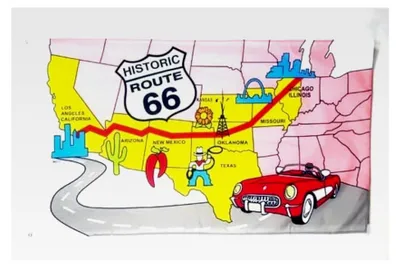 Produktbild von Flagge USA Route 66 - 150 x 90 cm - Fahne der Vereinigten Staaten von Amerika aus 100% Polyester mit Messing-Ösen - 110 g