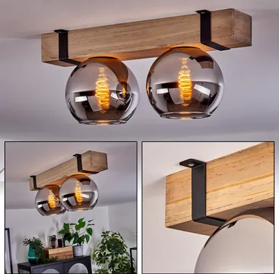 Produktbild von Bollengo Deckenlampe aus Metall/Holz/Glas in Schwarz/Natur/Chromfarben