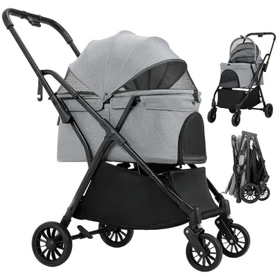 Image de Poussette pliable pour chien BNDC-105, jusqu'à 20 kg, noir/gris
