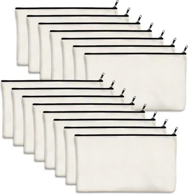Image de Sacs à fermeture éclair en coton blanc, lot de 15, 21 x 12 cm, pour la papeterie et les cosmétiques
