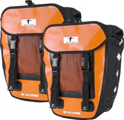 Image de 2x Red Loon Pro Sacoche de rangement vélo Sacoche de porte-bagages en toile de camion étanche (orange/noir)