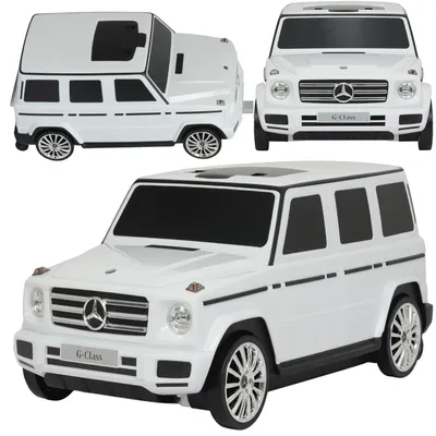 Image de Valise à roulettes Lebula pour enfants : voiture Mercedes Classe G 3-en-1, blanche