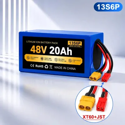 Image de Batterie pour vélo électrique - Pack batterie lithium-ion 13S6P - 48 V - 20 Ah - Système de gestion de batterie (BMS) intelligent - Connecteur de charge XT60-JST - Pour vélos électriques et scooters électriques