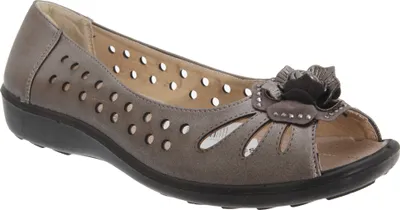 Produktbild von Boulevard Damen Ballerinas / Schuhe mit Zehenöffnung, Lochmuster und Blumen-Applikation DF445 (7 UK/40 EU) (Zinn)